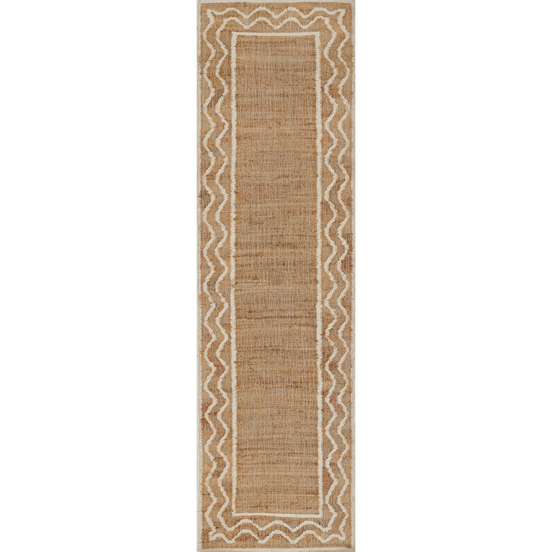 Geometric Handmade Flatweave Jute/Wool Area Rug in Natural, Runner 2'3" x 8'