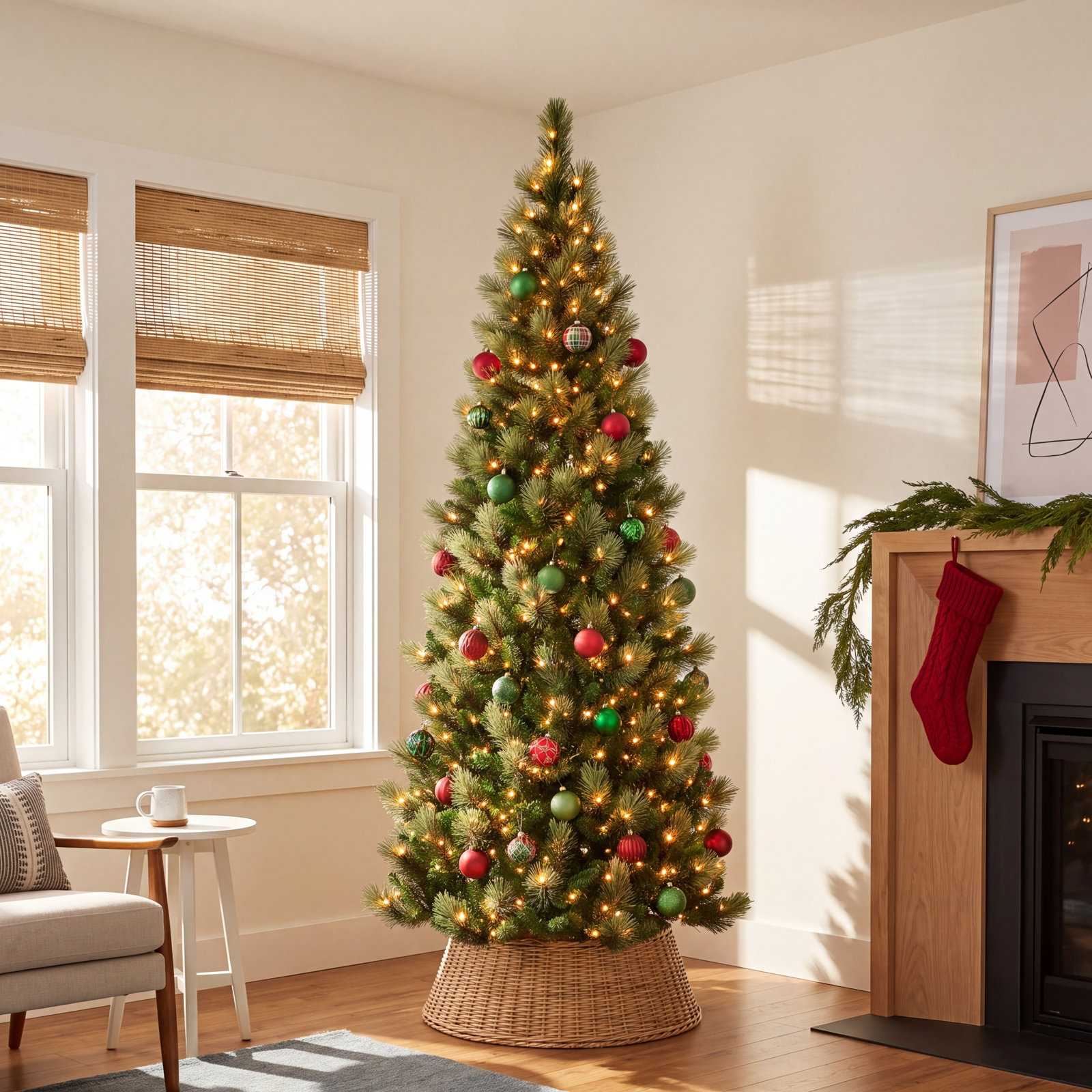 Pre-Lit Slim Pine Christmas Tree, 9'