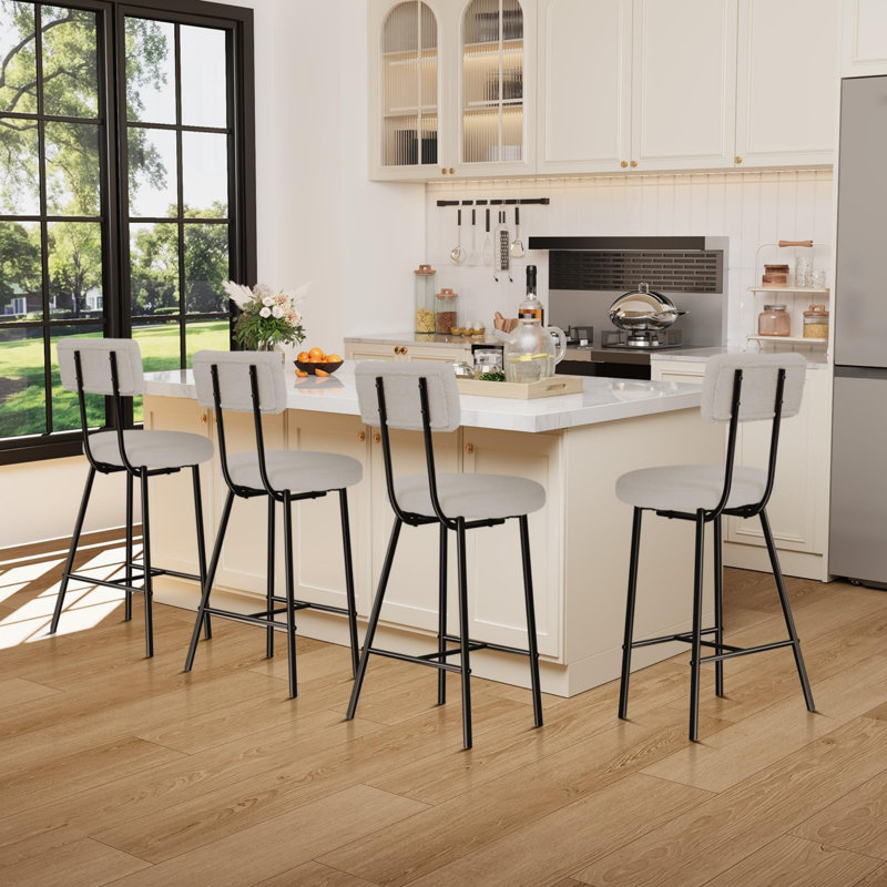 Modern Upholstered Bar Stools with Curved Back, Grey, 4