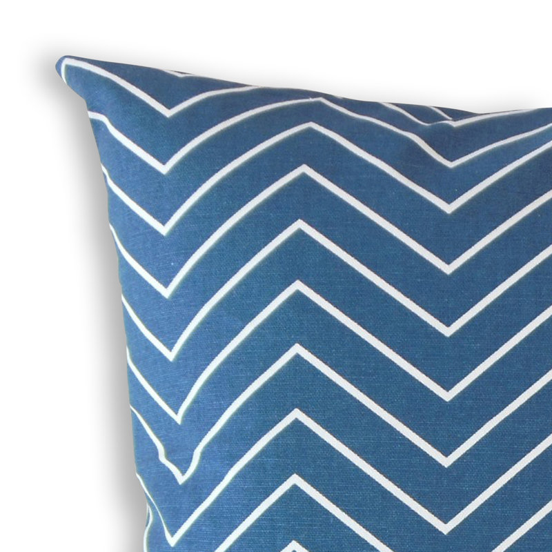 Oreiller en coton Adelphie Zigzag, 22 po x 22 po, Bleu, Coussin décoratif