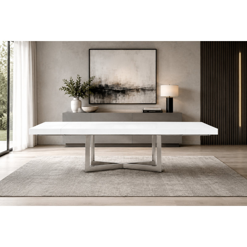 Maximo White Silver Dining Table (High Gloss), White Lacquer / Silver