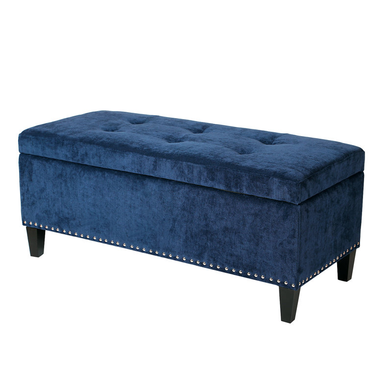 Repose-pieds capitonné rectangulaire de 42 po avec rangement, Microfibre / microsuède bleu