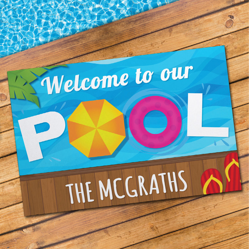 Bienvenue dans notre piscine. personnalisé 27 po x 18 po tapis de porte extérieur antidérapant Penman