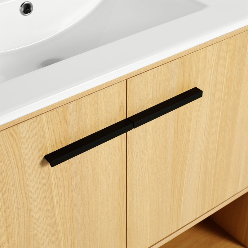 Meuble-lavabo 36 po avec lavabo en céramique, Noir, noir, noir, noir, Chêne