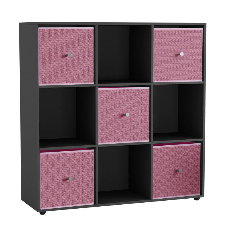 93cm H x 12cm W Solid Wood Standard Bookcase, Black/Pastel Pink