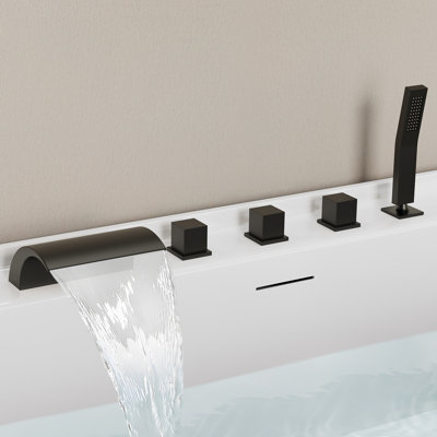 3-Handle Deck Mount Waterfall Roman Tub Faucet with Hand Shower