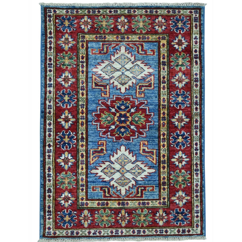 Tapis en laine rouge 2 pi x 3 po à la main one-of-kind noué la Zachariah