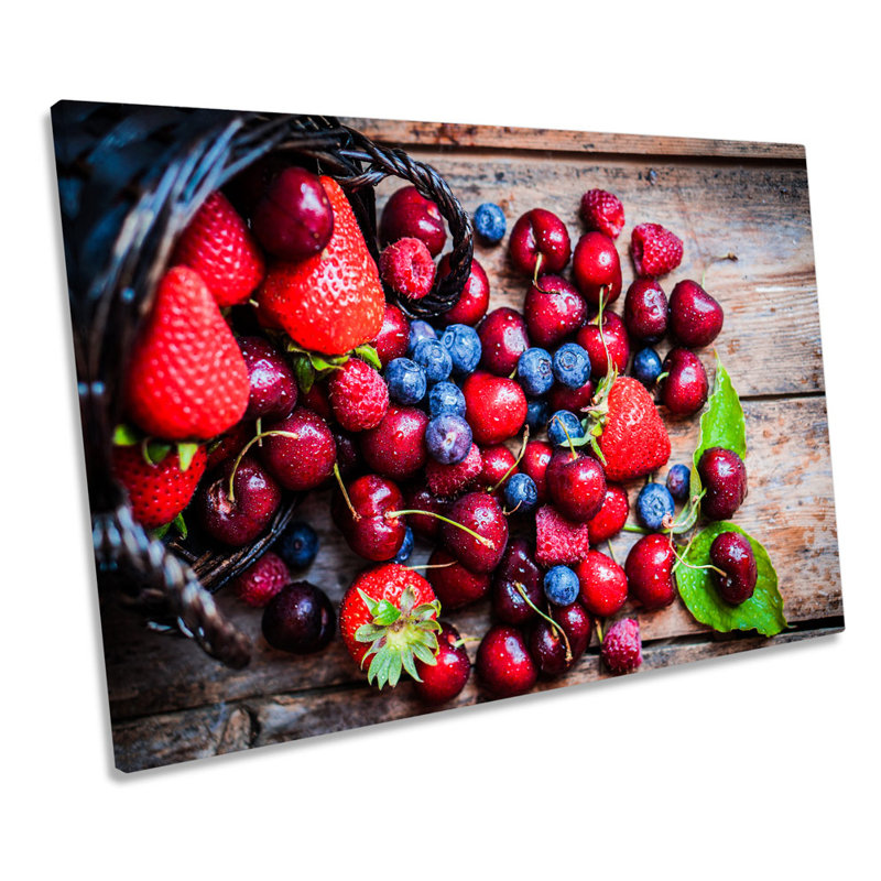 Strawberries Berries Kitchen - Wrapped Canvas Print, 81.3cm H x 121.9cm W x 4cm D
