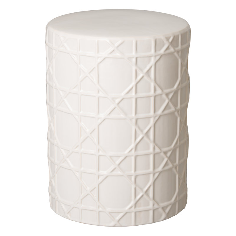 TABOURET DE STYLE CANNE, BLANC H 13,5 po x 18,5 po
