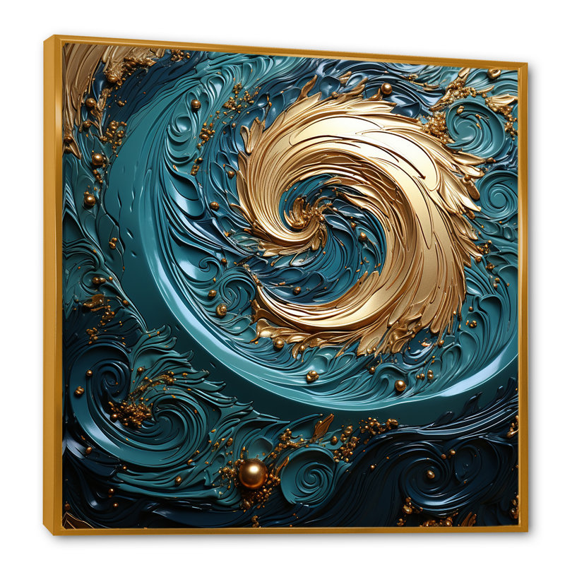 Bleu sarcelle, mouvement majestueux I - spirales abstraites, art mural, salon_106116, H 24 po x l 24 po x P 1 po