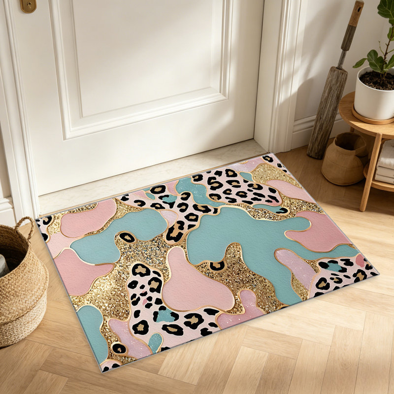 Pink Teal Leopard Print   area rugs for Living Room, Soft and Comfortable, Suitable for all seasons, easy to maintain, machine washable Indoor floor mat, Under Table Farmhouse suitable for Bedroom, Dining Room, Study,  Balcony, Home Decor Patio