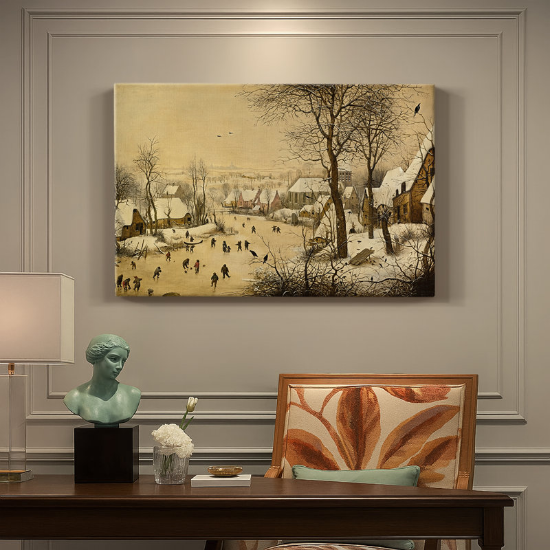 Paysage hivernal avec patineurs et piège à oiseaux-Pierre Bruegel l'Ancien-Toile tendue avec châssis-1565, 18 x 27