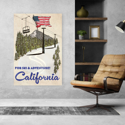 «California Ski Adventure», art rétro rétro, forêt de pin, art mural