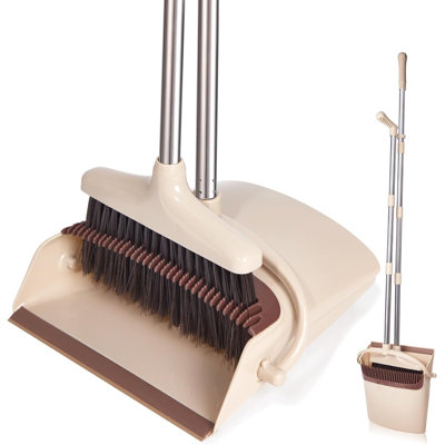 Broom And Dustpan Set For Home, Cleaning Teeth Combo Set With Long Handle, Indoor Sweep Tool For Office, Kitchen, Lobby Floor
