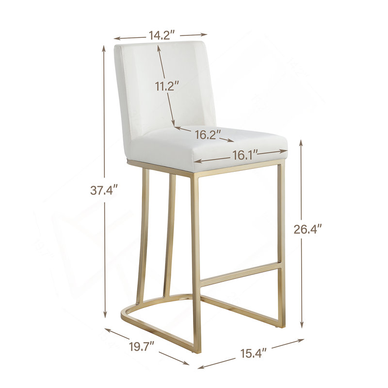 Bar Stools Set of 2 Counter Height 26" Bar Stools with Back, Velvet Kitchen Stools, White