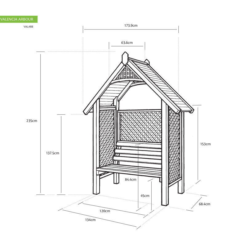 Valencia 174cm W x 72cm D Solid Wood Arbour with Bench