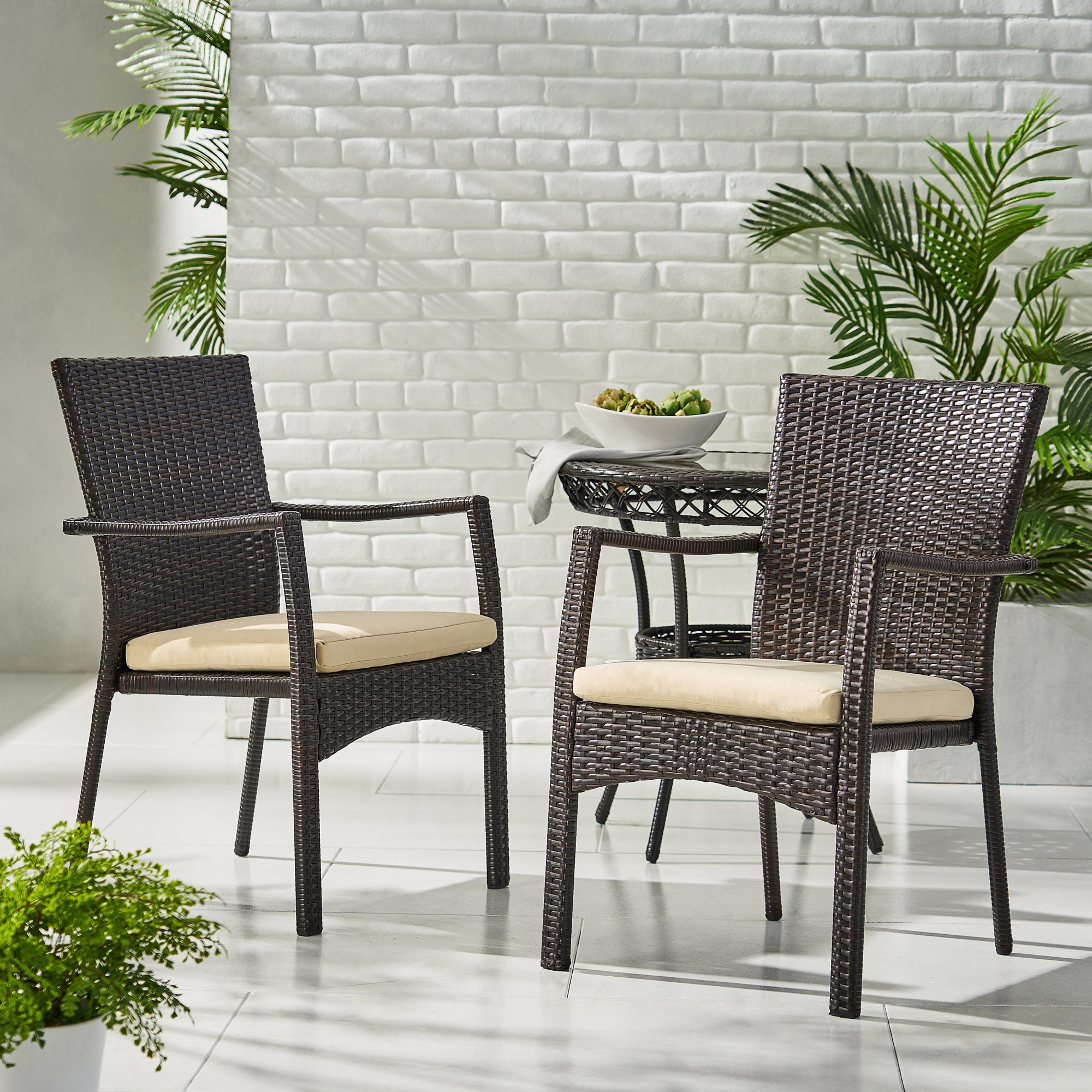 One Allium Way® Comfortable Wicker Dining Chairs, Brown Rustic Outdoor ...