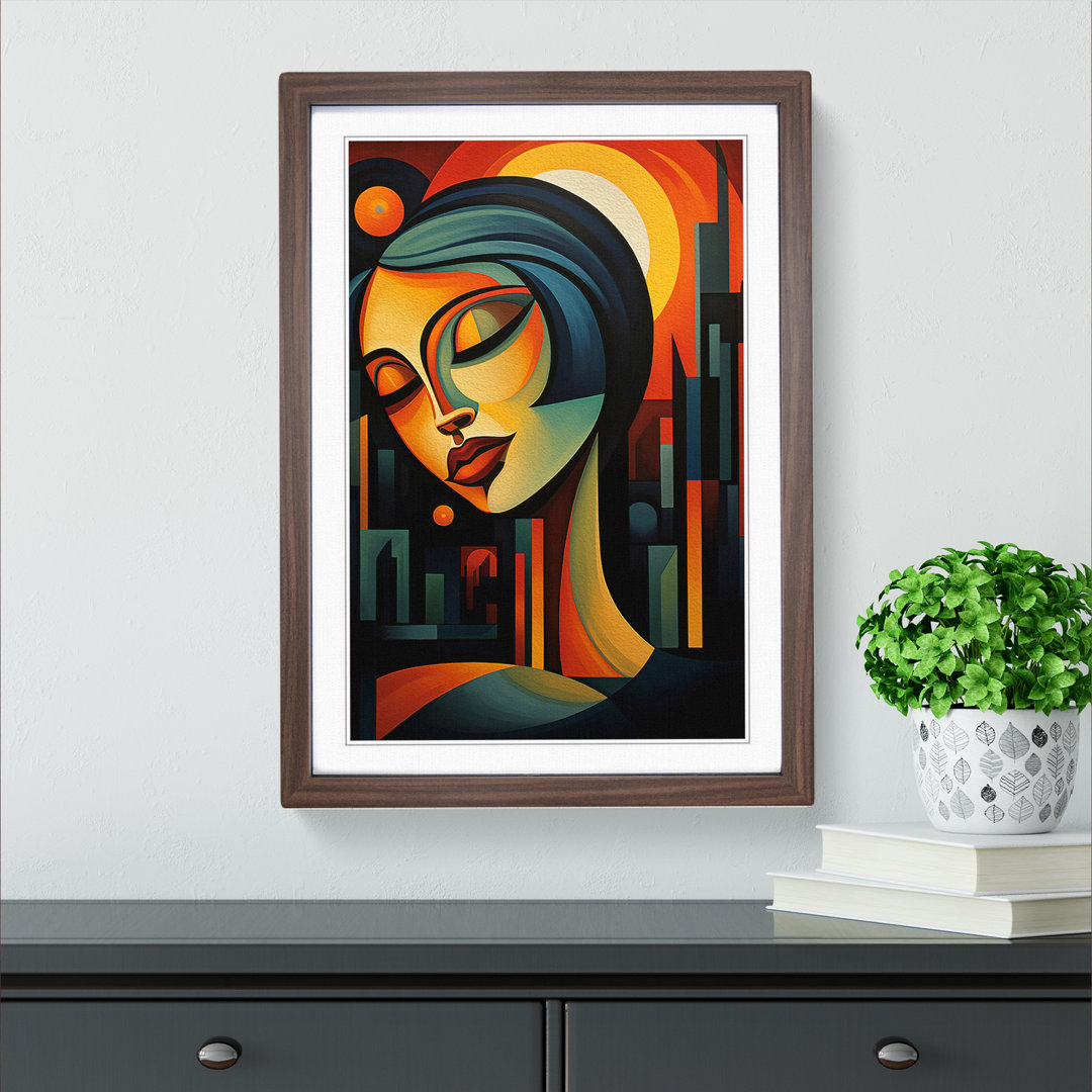 Art Deco Sunset Cubism Art - Framed Print