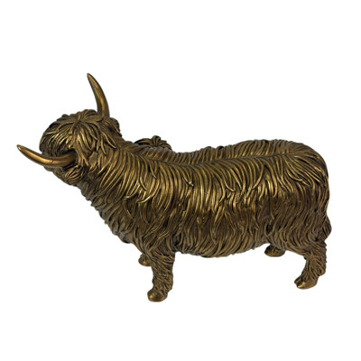 Rustic Farmhouse Highland Cow and Calf Resin Shelf Decor in Antique Bronze, 7.25 Inches Wide