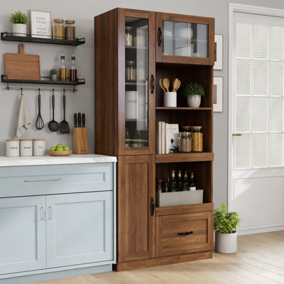 Armoire de cuisine avec support à micro-ondes Farmhouse