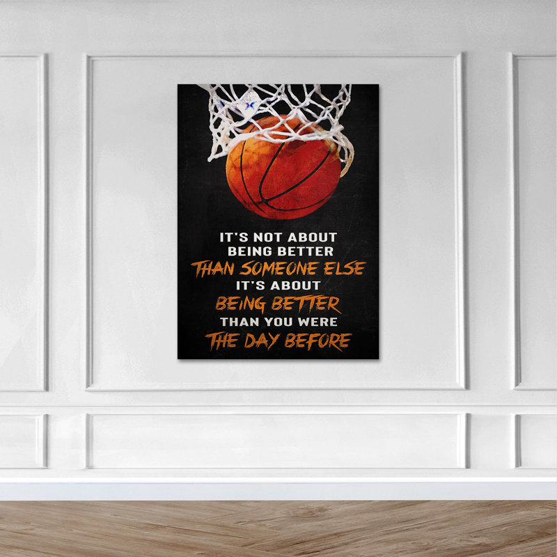 Basketball - It's Not About Beter Than Someone Else Gallery Wrapped Canvas - Sport Illustration Decor, Orange Living Room Decor