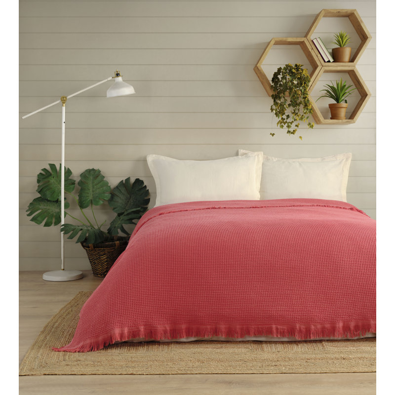 Couvre-lit en coton gaufré KAFTHAN, Simple, Corail