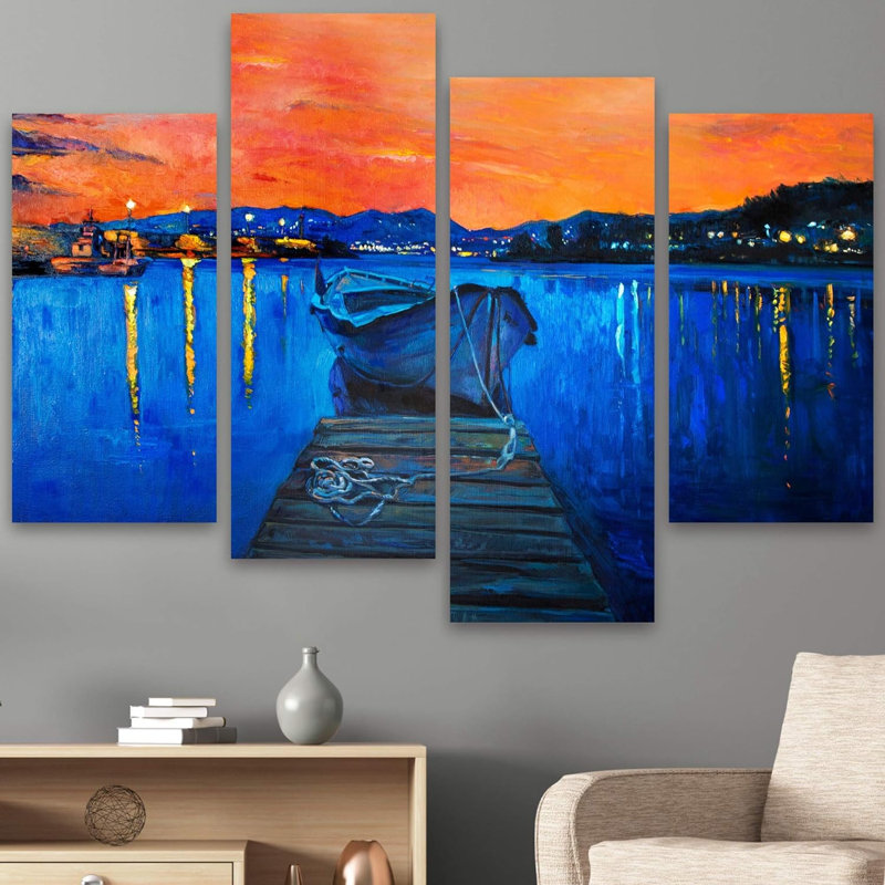 Coastal Beach Landscape Sunset Lake View 4 pièces
