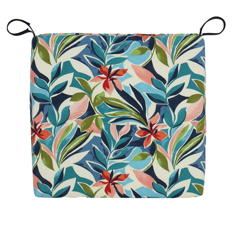 Outdoor 3'' Dining Chair Seat Cushion, Ivory/Blue Floral