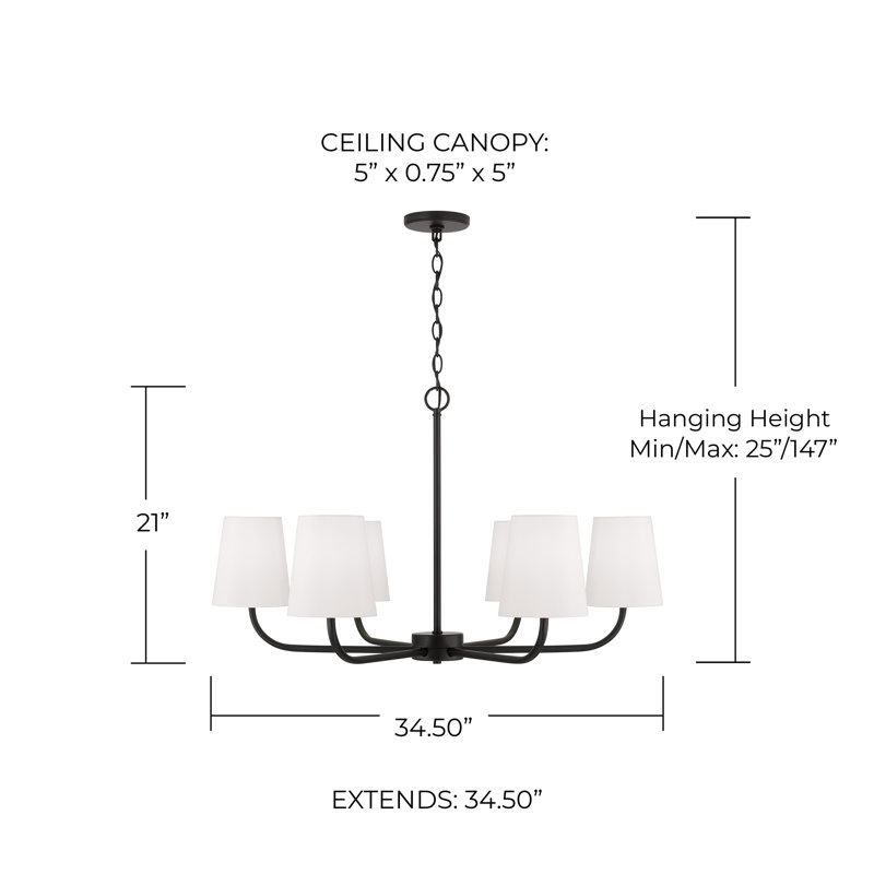 Brody 6 - Light Dimmable Shaded / Spider Chandelier, Black