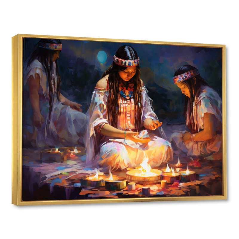Native American Heal Ritual Memory - Art mural sur toile, art amérindien, H 30 po x l 40 po x P 1,5 po, Cadre flottant doré
