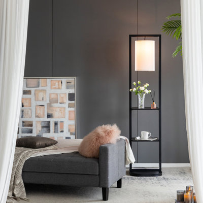 Table Lamp, 16.5X17x74" Two Tiered Vertical Shelving Stand With Light (Not Include Bulb)
