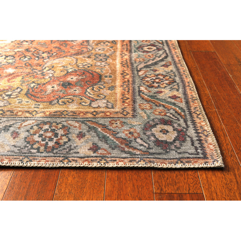 Fehrat Oriental Machine Woven Cotton/Polyester Area Rug in Rust, Runner 2'6" x 7'6"