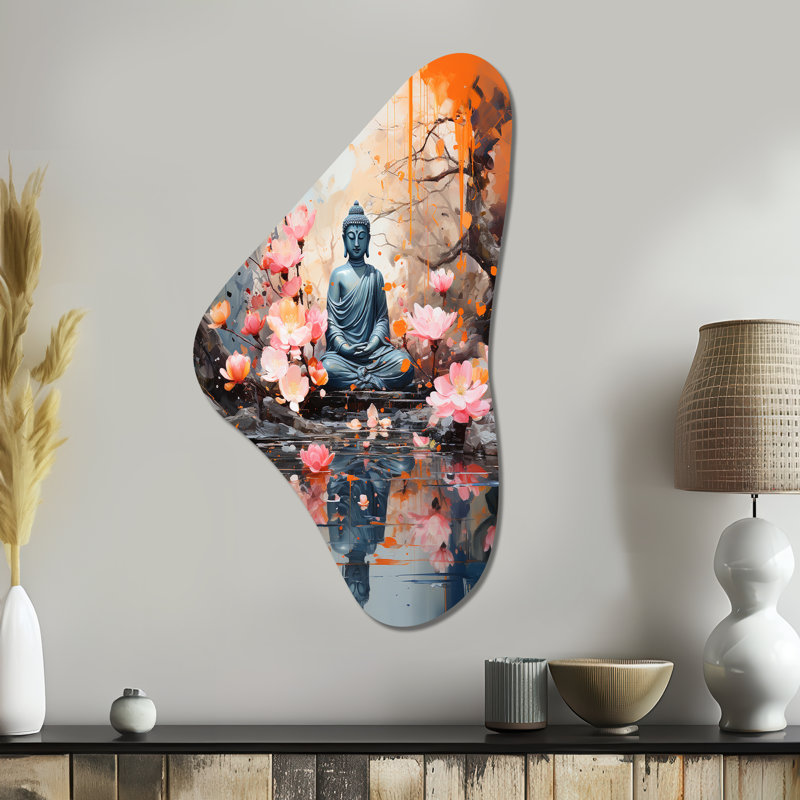 Thyda - Méditation en forme de Boomerang, art mural en métal asymétrique, H 39 po x l 21 po x P 1 po