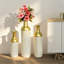 Ensemble de 3 vases de sol décoratifs en métal, motif feuille d'or et blanc antique
