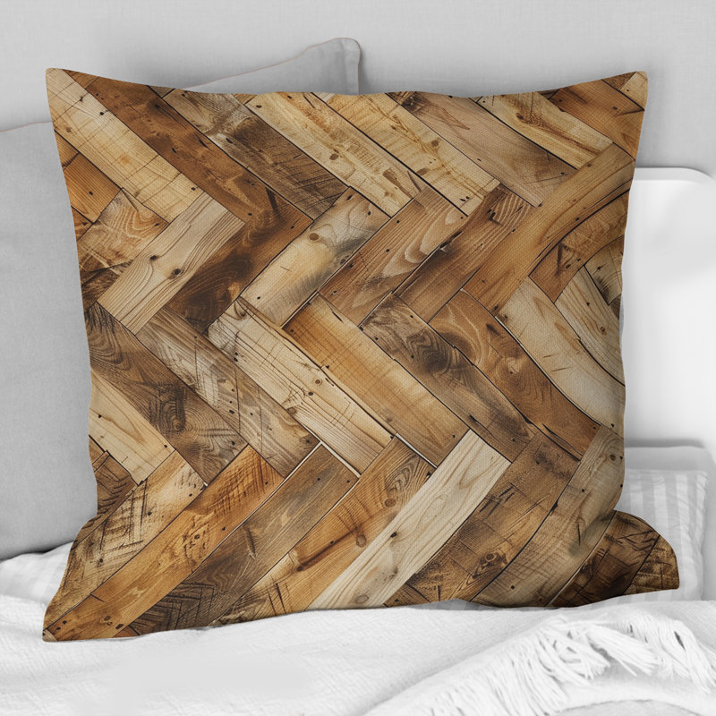 Rétro charme rétro en bois de grange I - coussin à chevrons, H 16 po x l 16 po, Carrée
