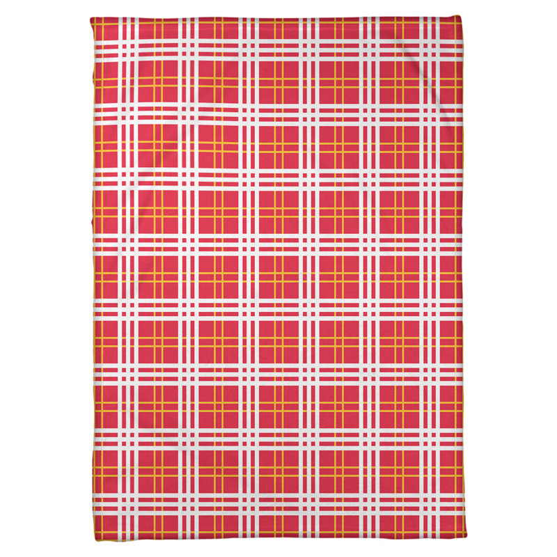 Sewn Throw Blanket, 60'' W x 80'' L, Red/Gold/White, Coral Fleece