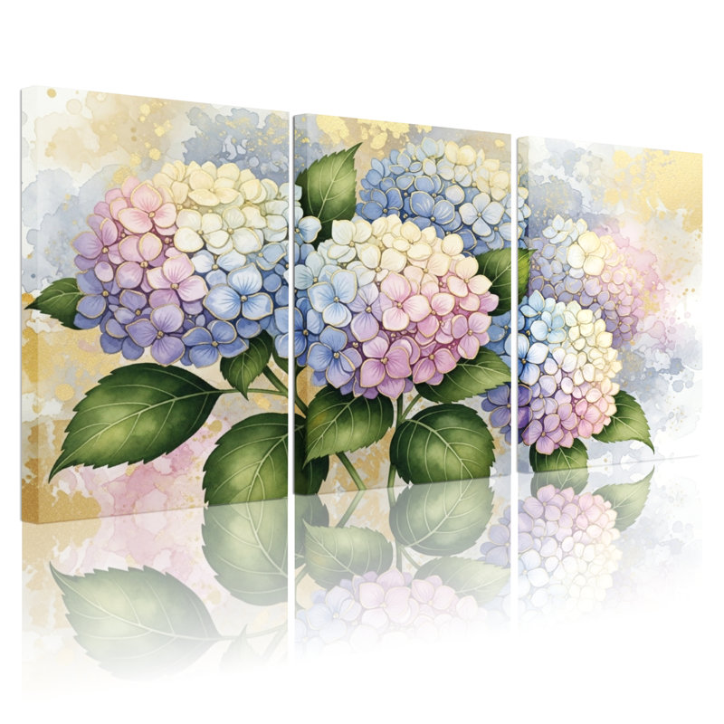 Tableau mural sur toile à motif floral d'hortensia (paquet de 3), H 18 po x l 36 po