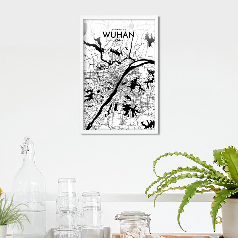 Carte de la ville de Whan, impression, H 17 po x l 11 po, Noir et blanc
