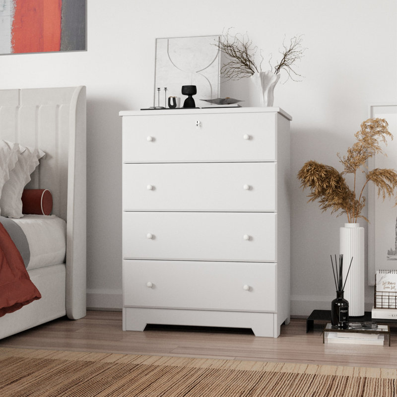 Raiqa 4 Drawer  Solid  Wood Chest,  Dresser, White