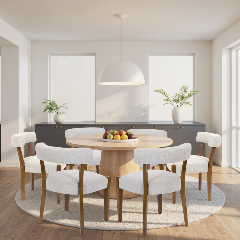 Chaises de salle à manger rembourrées Cindina, 6 pièces, Lin beige / bois naturel