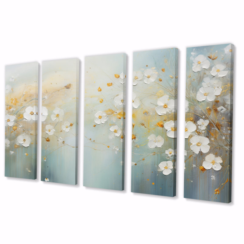 «Blossoming Daisy Delicate Blossoming Wildflower I», art mural sur toile, 5 panneaux égaux