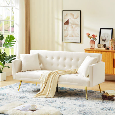 Futon canapé-lit pour salon, causeuse convertible à 3 lits réglables avec pieds en métal