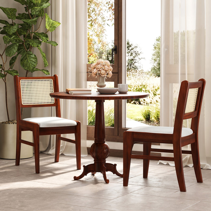 2 chaises de salle à manger rembourrées avec structure en bois d'hévéa