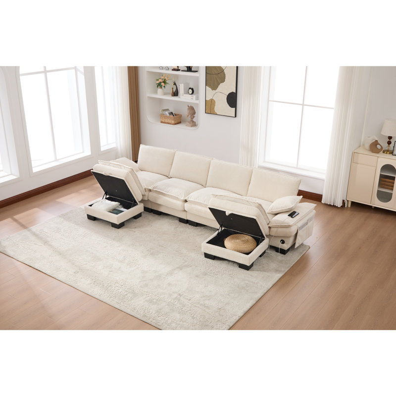 Canapé modulaire Boneless, Beige, H 33,07 po x l 129,92 po x P 51,97 po