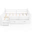 Lit double pleine grandeur pour enfant avec bibliothèque de rangement, tiroirs, escaliers et garde-corps, lit plateforme en bois massif, sans sommier, blanc-133338820-133338819