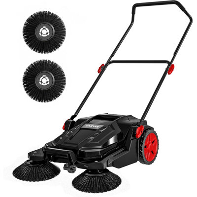 25.6" Wide Manual Walk-Behind Push Floor Sweeper Non-Electric with 5-Gallon Debris Bin, Adjustable Foldable Handle, Multi-Surface Hand Push Sweeper for Patio, Yard, Garage,Driveway, Walkway & Workshop
