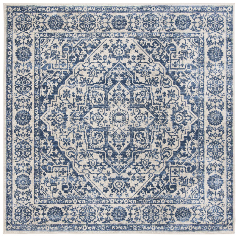 Oriental Light Gray/Ivory Area Rug, Square 5', Light Gray/Ivory