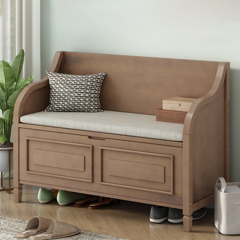 42" Wide Shoe Storage Bench with Cushion Entryway Bench Flip Top Storage Bench, Brown