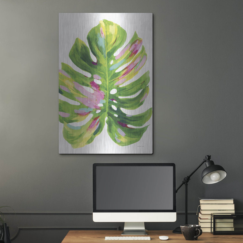 «Colorful Tropical Leaf 1» par Danhui Nai, art mural en métal, H 36 po x l 24 po