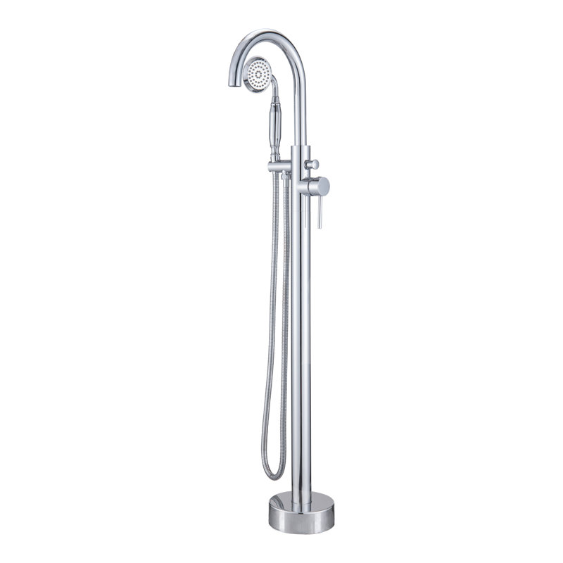 Floor Mount Tub Filler Faucet with Handheld Shower, Freestanding Bathtub Faucet for Modern Bathroom, Chrome